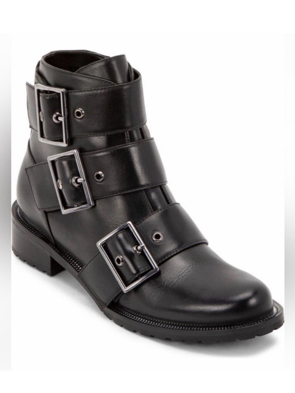 Blonde waterproof Camila Black Triple-Buckle Leather Ankle Boot